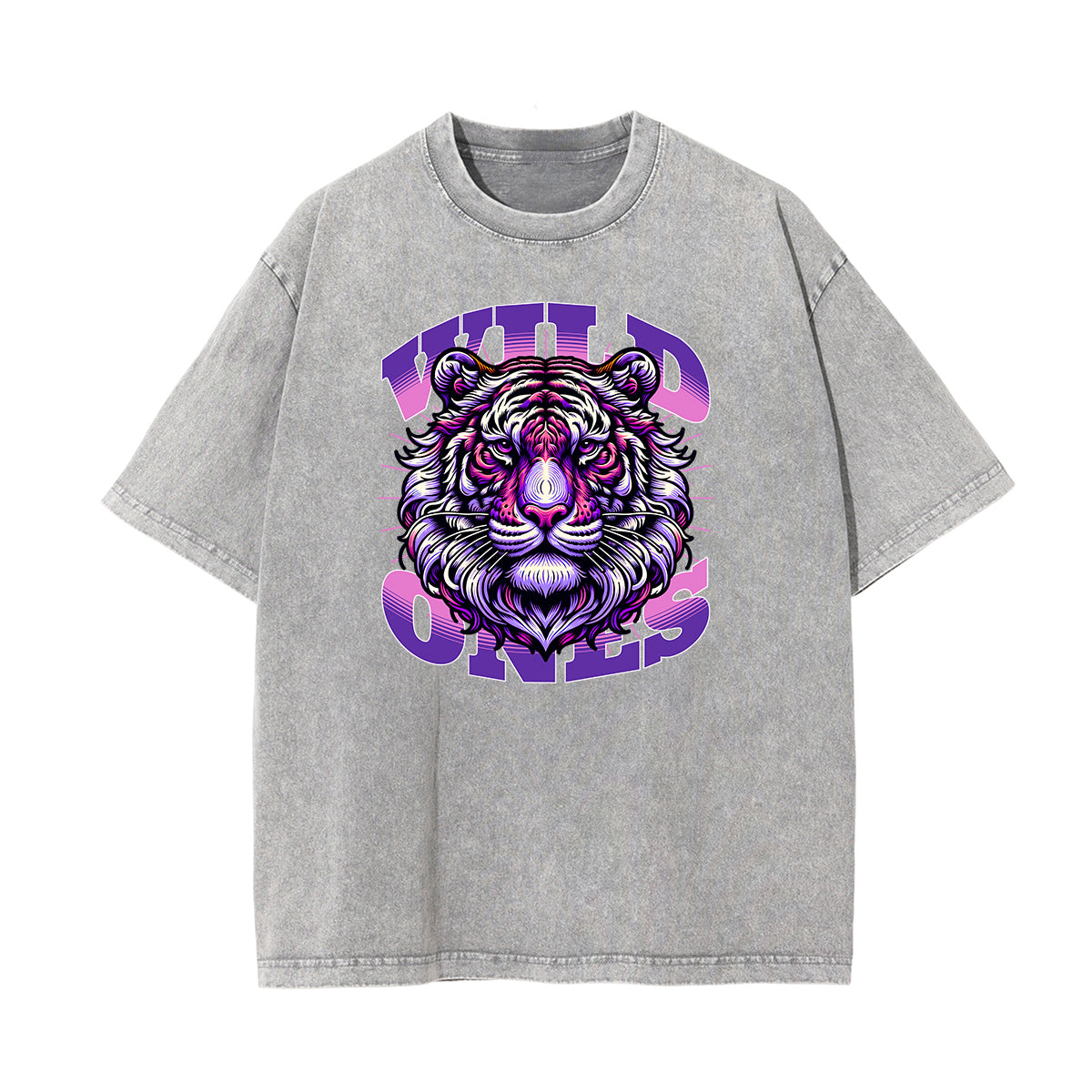 Camiseta de algodón con gráfico de tigre lavado
