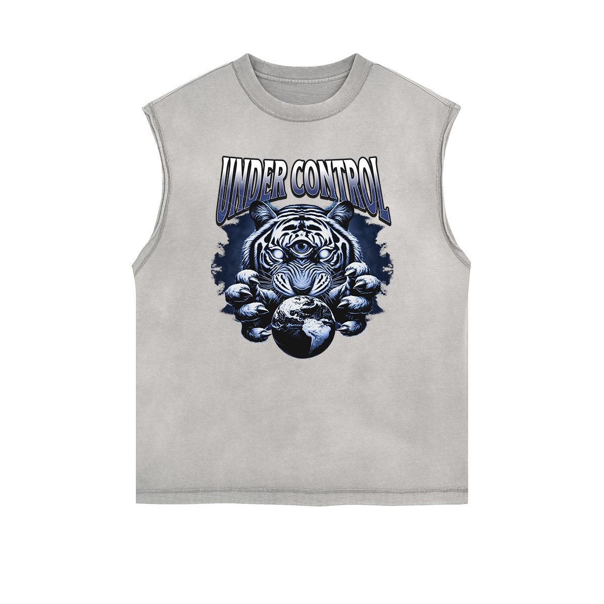 Camiseta sin mangas con gráfico de tigre y bordes deshilachados