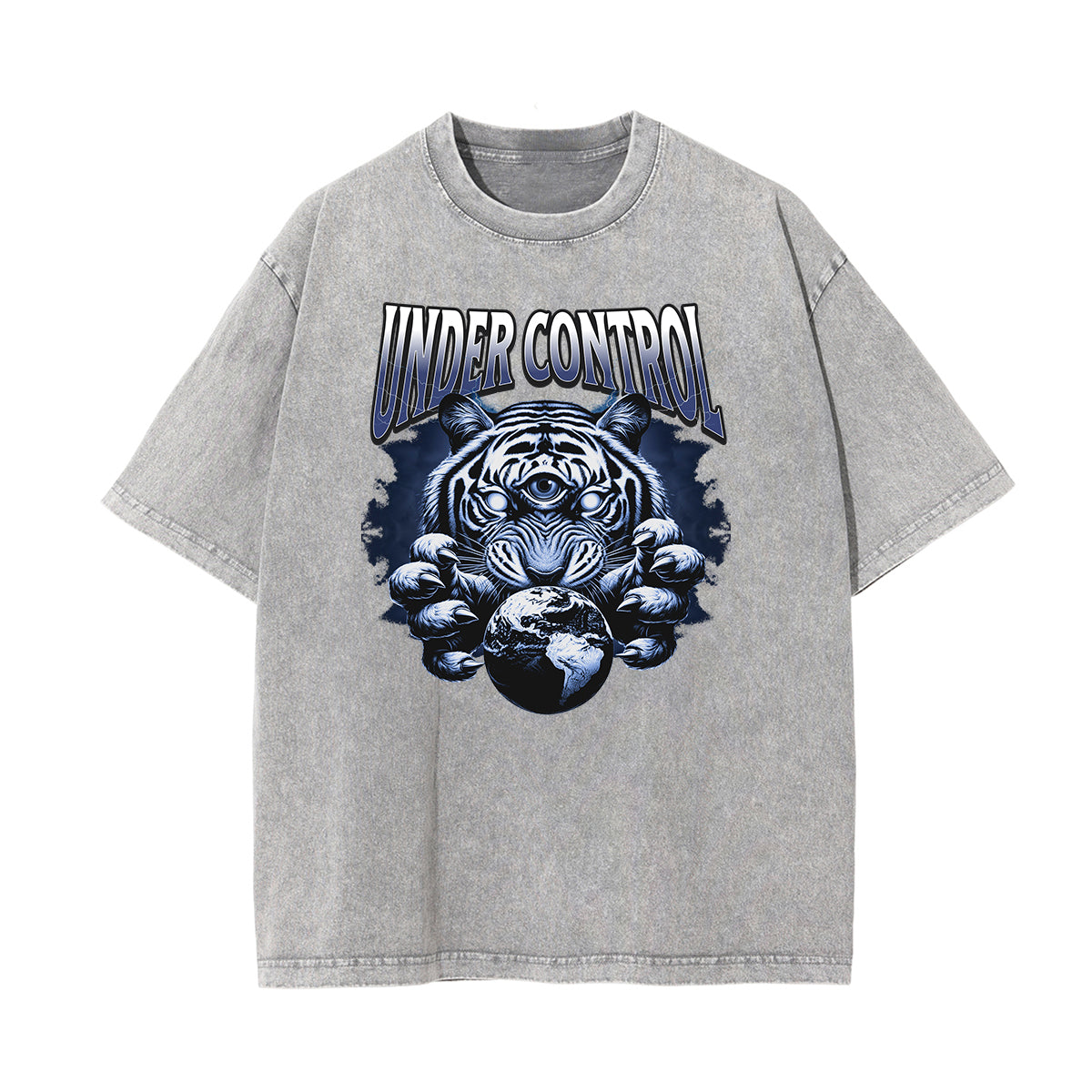 Camiseta de algodón con gráfico de tigre lavado