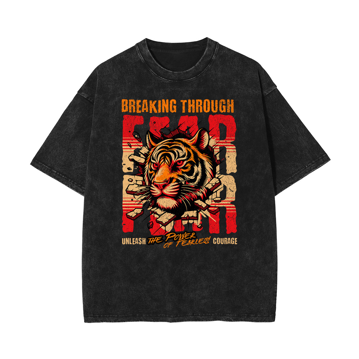 Stone Wash Tiger Pattern T Shirt
