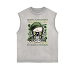 Distressed Sleeveless Skull & Money Pattern Tee