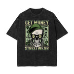 Stone Wash Skull & Money Pattern T Shirt