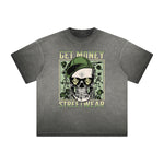 Thick Faded Skull & Money Graphic T Shirt