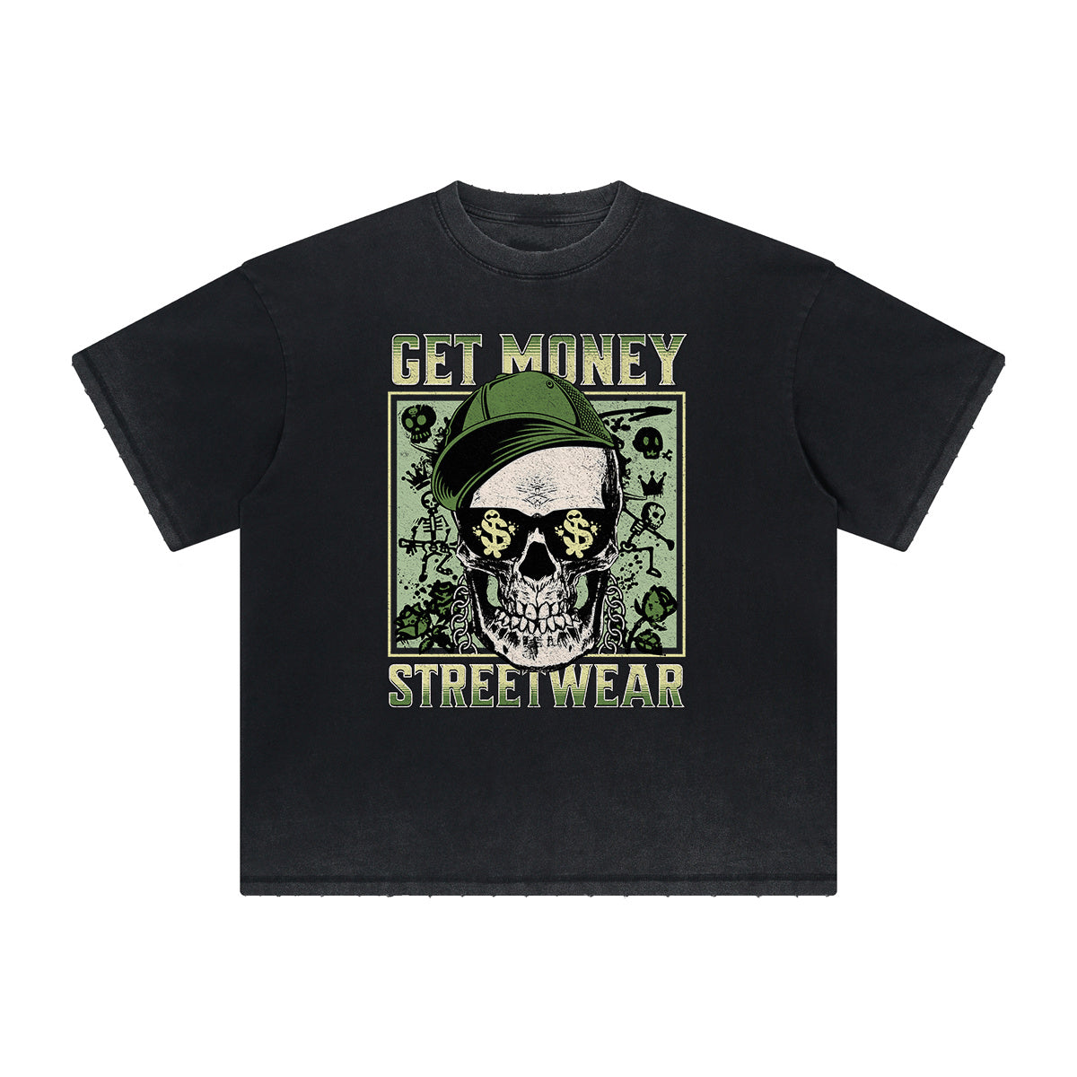 Vintage Frayed Skull & Money Pattern Tee