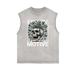 Distressed Sleeveless Skull & Money Pattern Tee