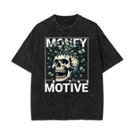 Stone Wash Skull & Money Pattern T Shirt