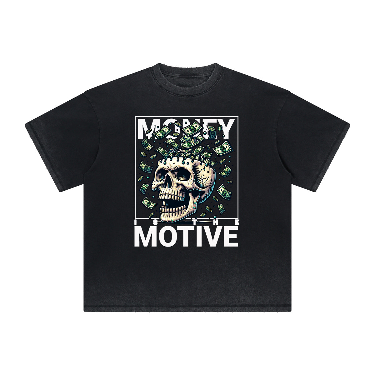 Vintage Frayed Skull & Money Pattern Tee