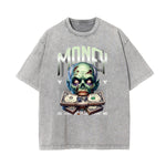 Washed Skull & Money Graphic Cotton Tee
