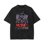 Stone Wash Skull & Money Pattern T Shirt