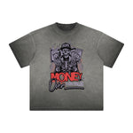 Thick Faded Skull & Money Graphic T Shirt