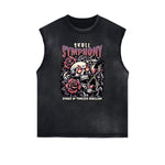 Camiseta sin mangas con gráfico de calavera y dinero con bordes deshilachados