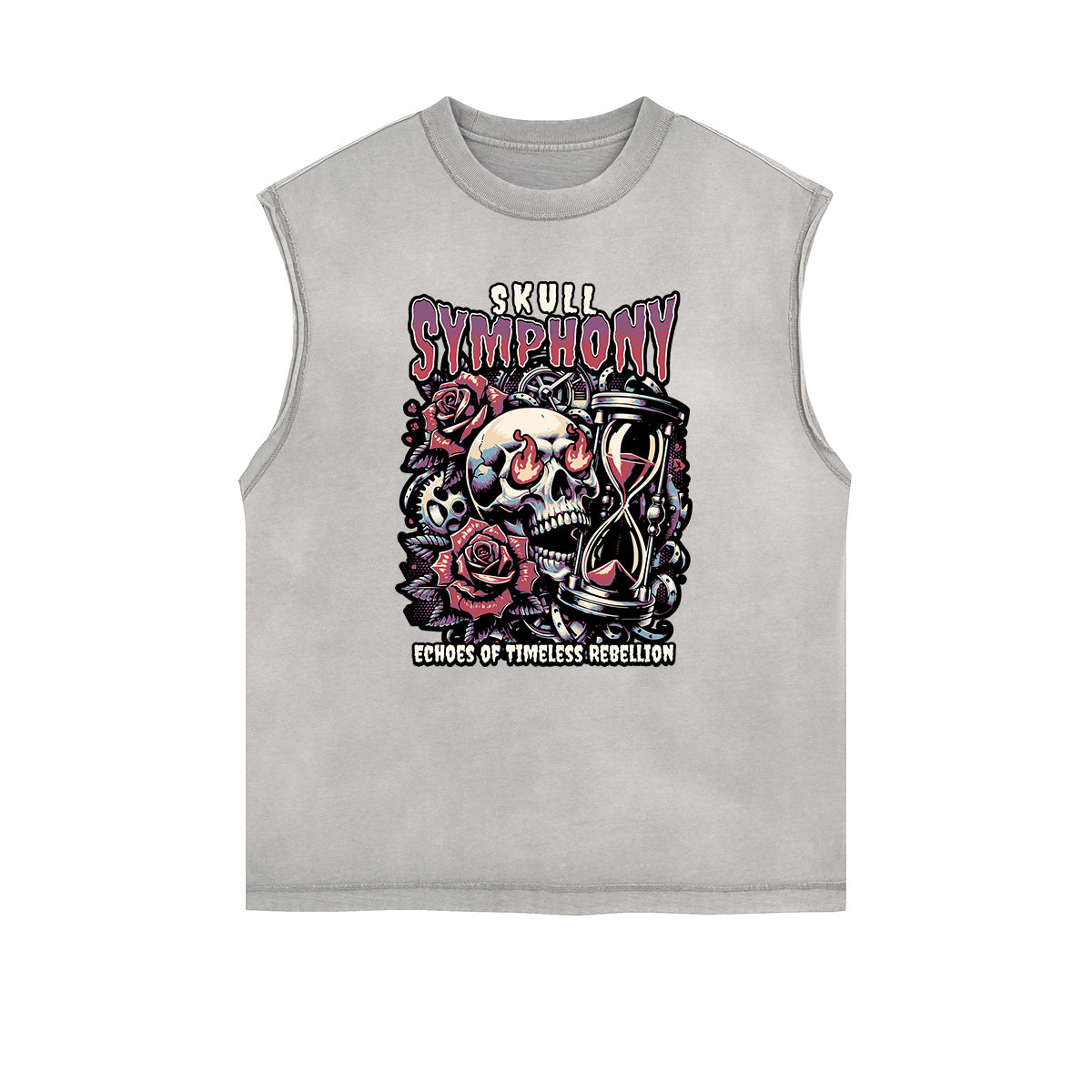 Distressed Sleeveless Skull & Money Pattern Tee