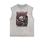 Distressed Sleeveless Skull & Money Pattern Tee