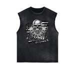 Camiseta sin mangas con gráfico de calavera y dinero con bordes deshilachados