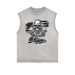 Distressed Sleeveless Skull & Money Pattern Tee