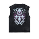 Camiseta sin mangas con gráfico de calavera y dinero con bordes deshilachados