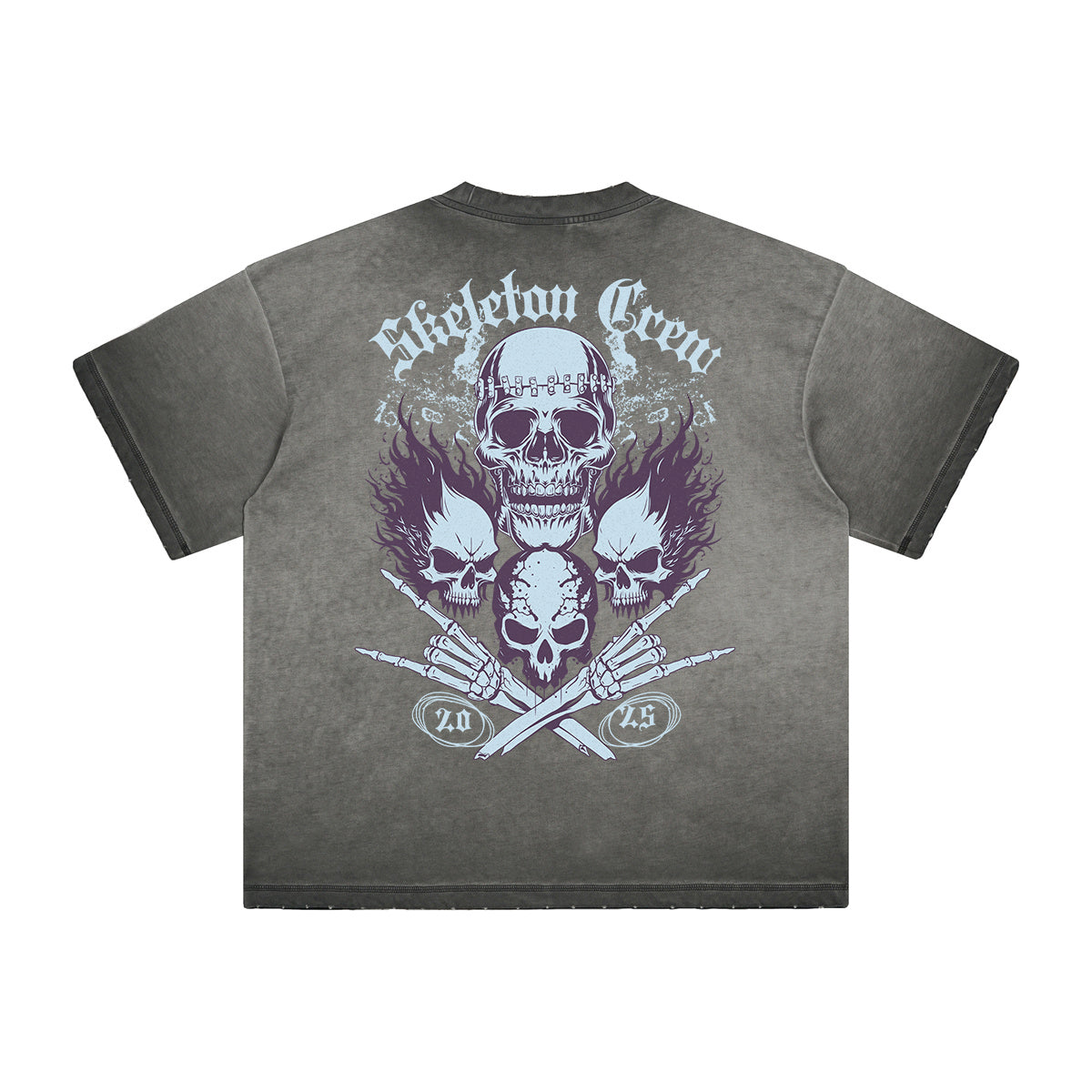 Thick Faded Skull & Money Graphic T Shirt