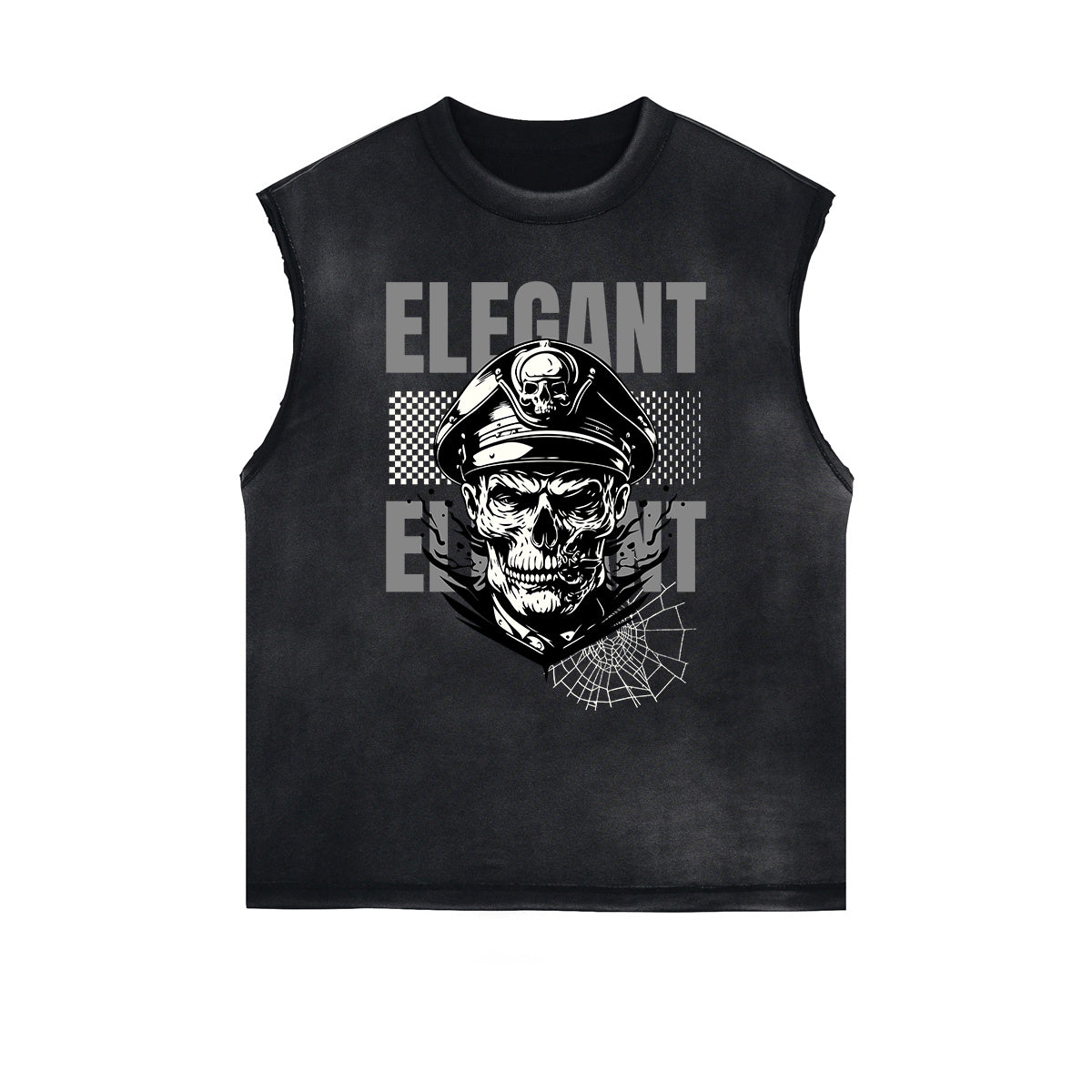 Camiseta sin mangas con gráfico de calavera y dinero con bordes deshilachados