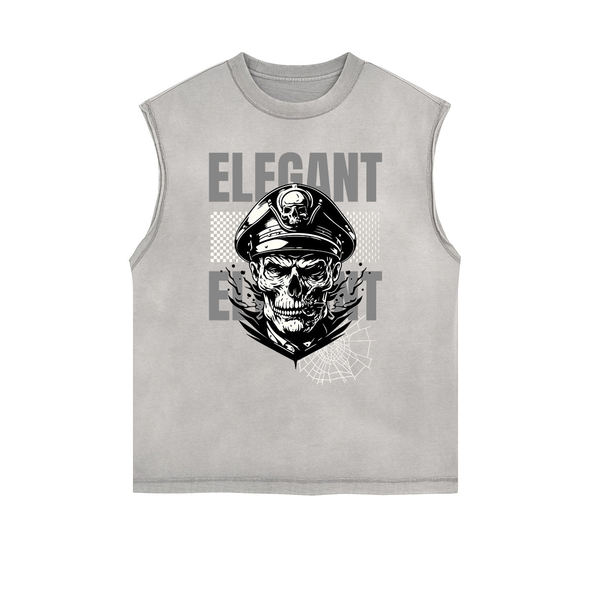 Distressed Sleeveless Skull & Money Pattern Tee