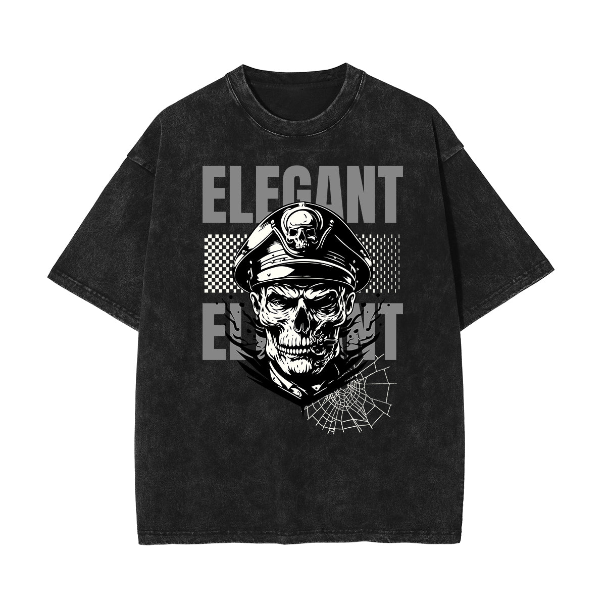 Stone Wash Skull & Money Pattern T Shirt