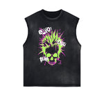Camiseta sin mangas con gráfico de calavera y dinero con bordes deshilachados