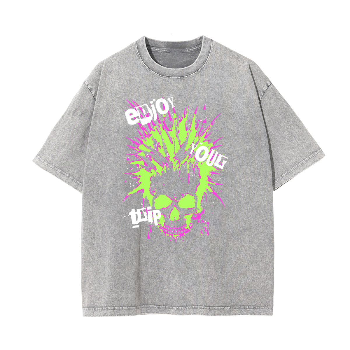 Washed Skull & Money Graphic Cotton Tee