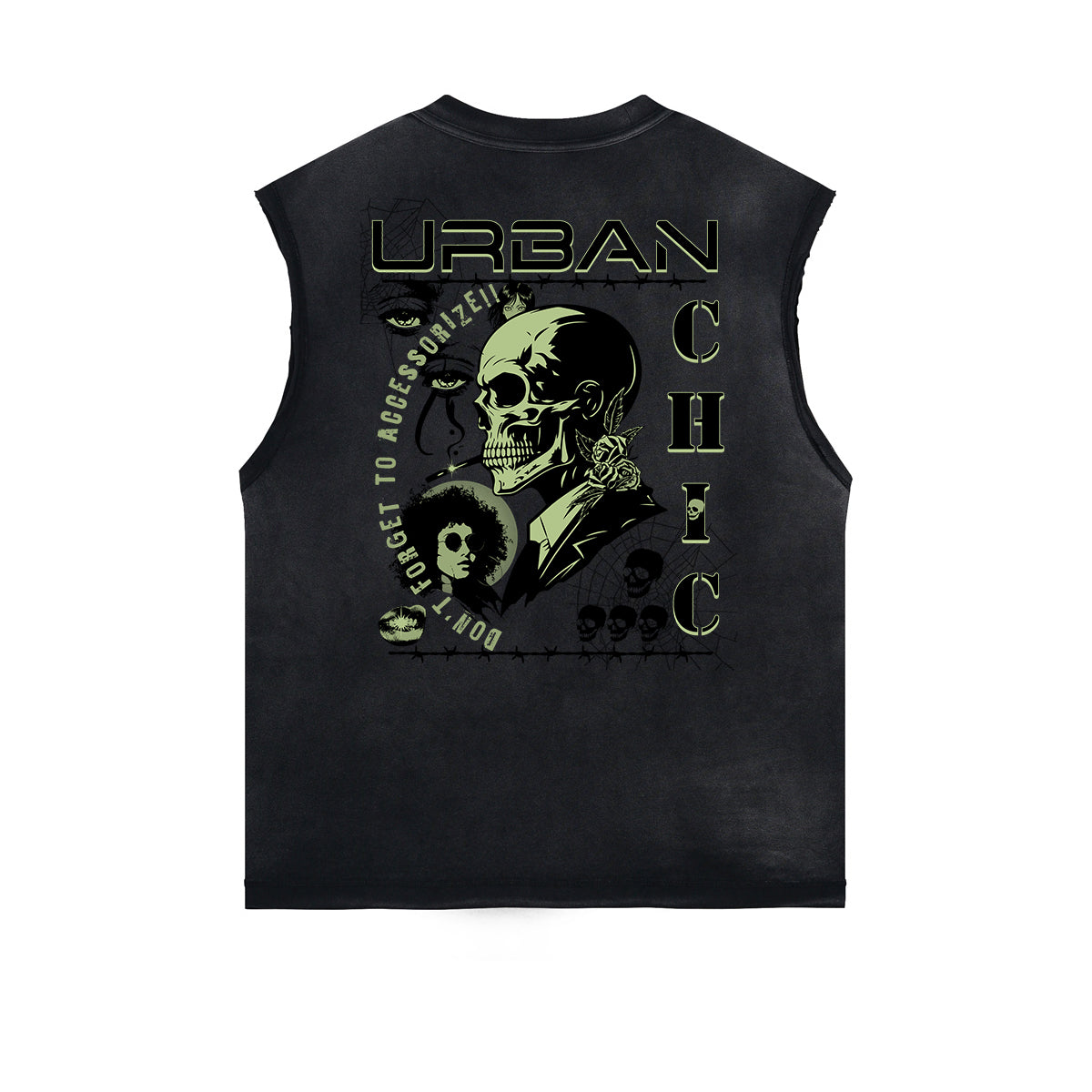 Camiseta sin mangas con gráfico de calavera y dinero con bordes deshilachados