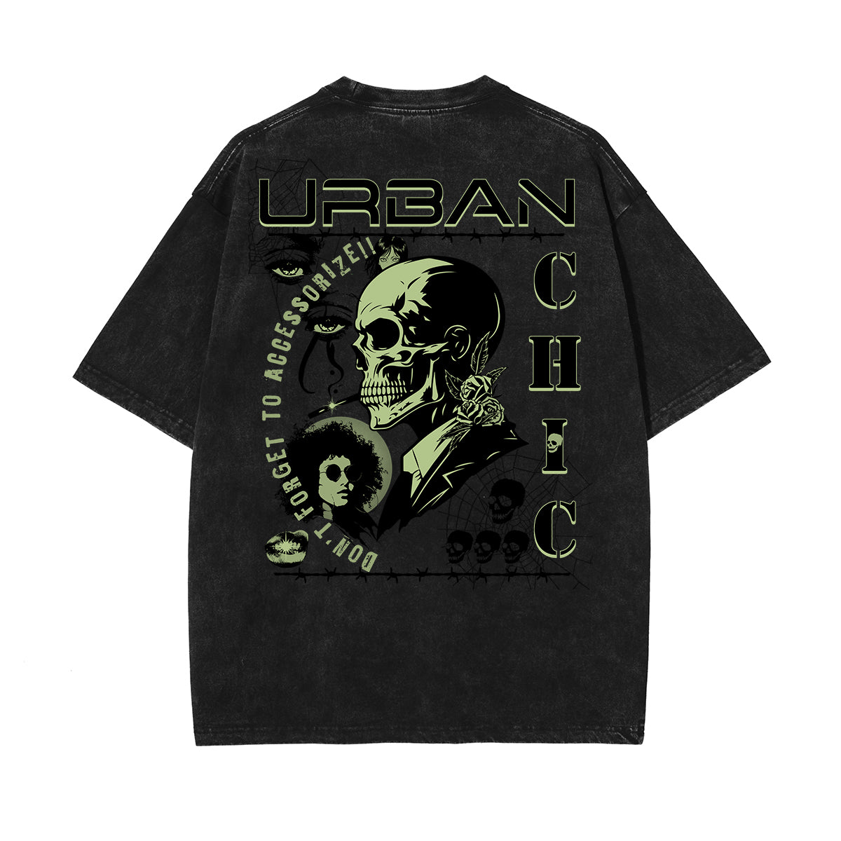 Stone Wash Skull & Money Pattern T Shirt