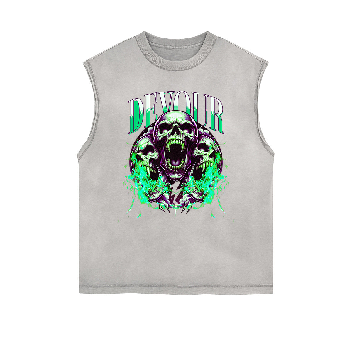 Distressed Sleeveless Skull & Money Pattern Tee