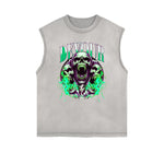Distressed Sleeveless Skull & Money Pattern Tee