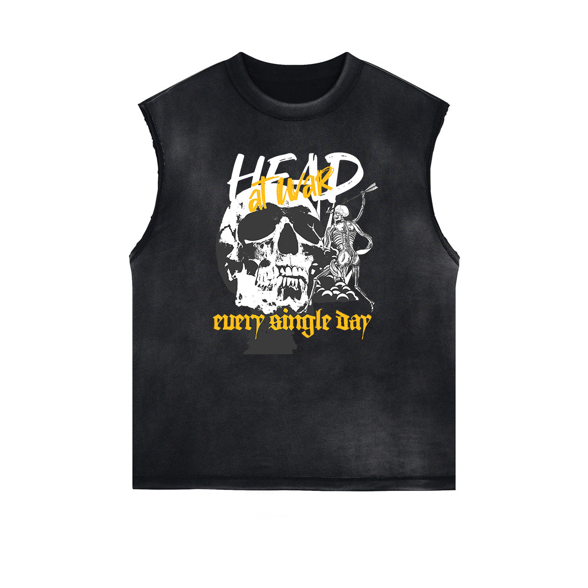 Camiseta sin mangas con gráfico de calavera y dinero con bordes deshilachados