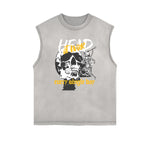 Distressed Sleeveless Skull & Money Pattern Tee