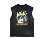 Camiseta sin mangas con gráfico de calavera y dinero con bordes deshilachados