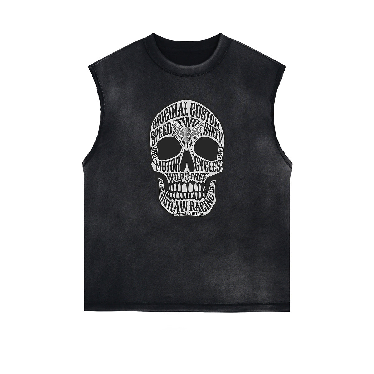 Camiseta sin mangas con gráfico de calavera y dinero con bordes deshilachados