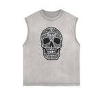 Distressed Sleeveless Skull & Money Pattern Tee