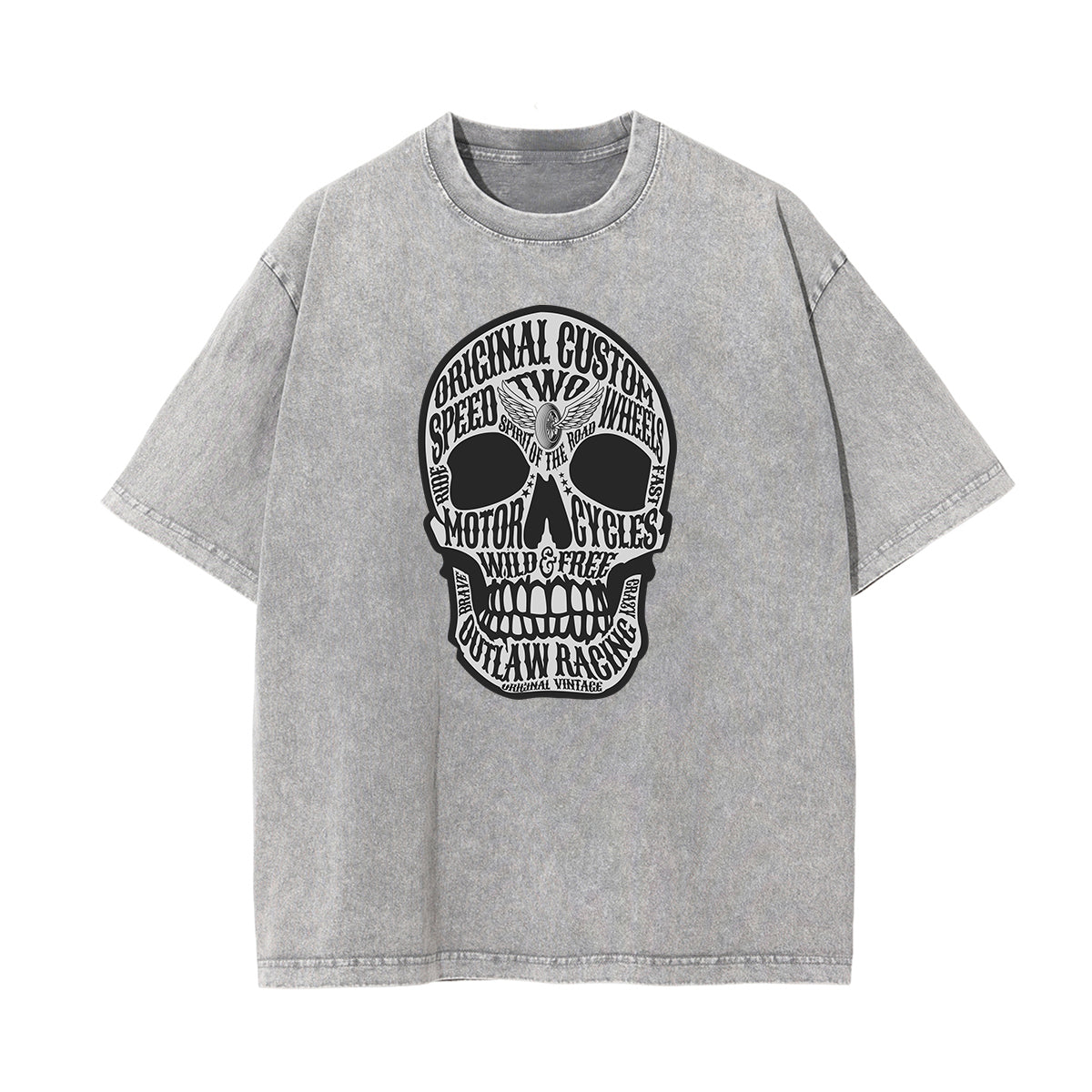 Washed Skull & Money Graphic Cotton Tee