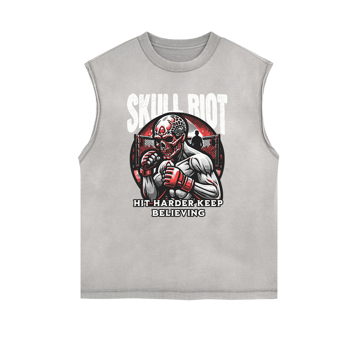 Distressed Sleeveless Skull & Money Pattern Tee