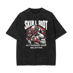 Stone Wash Skull & Money Pattern T Shirt
