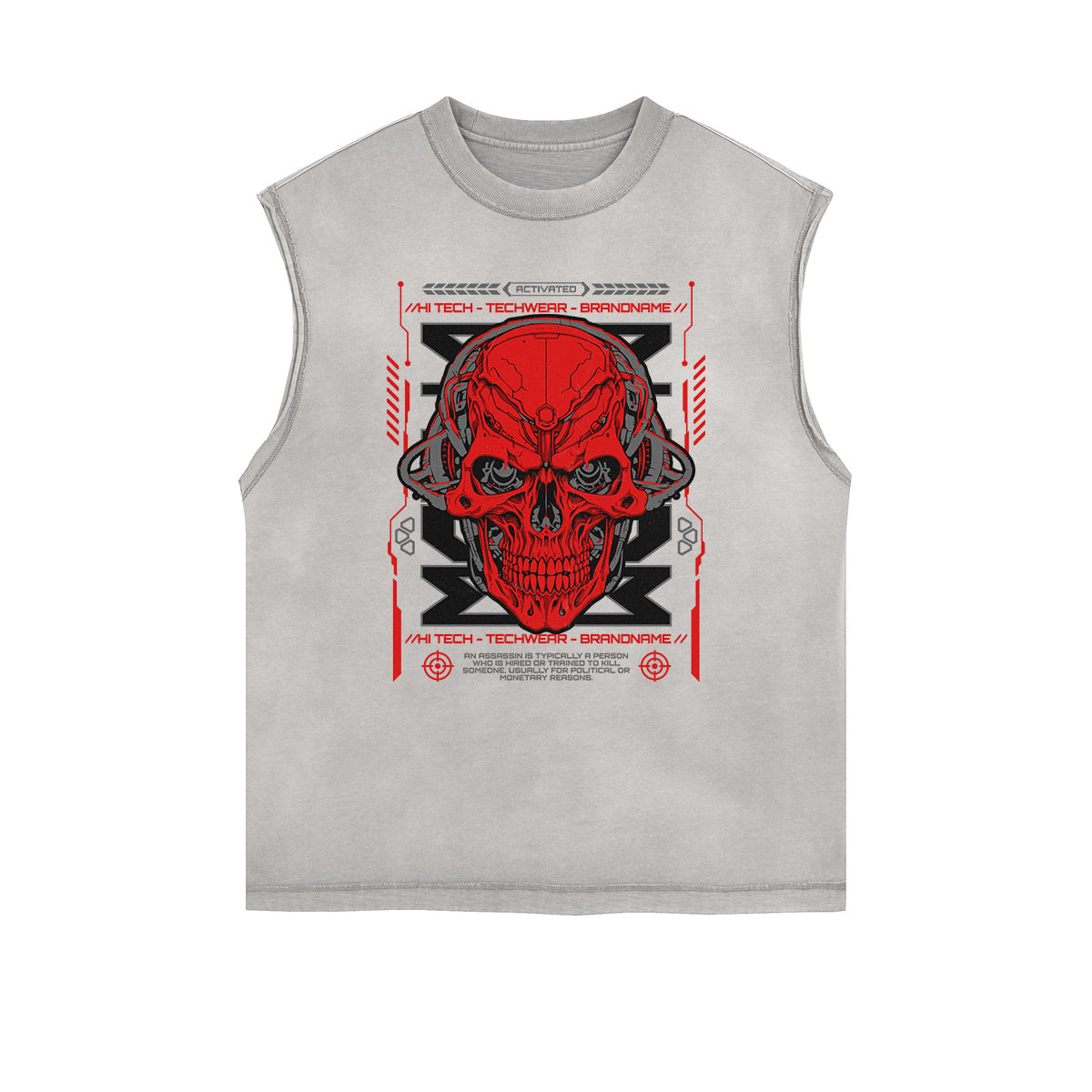Distressed Sleeveless Skull & Money Pattern Tee