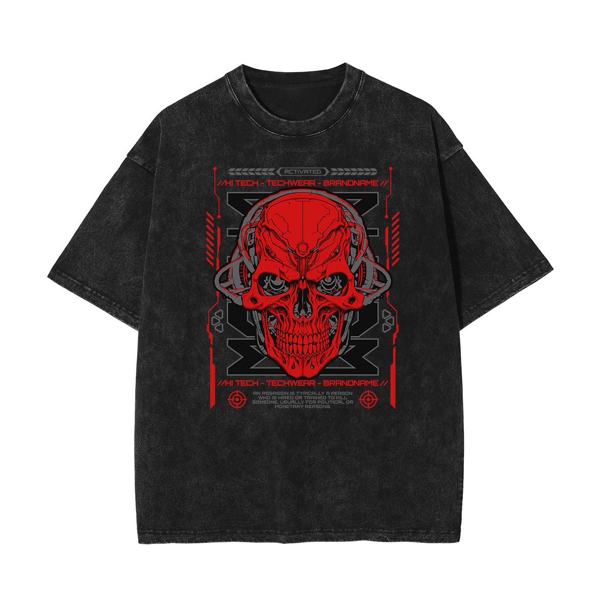 Stone Wash Skull & Money Pattern T Shirt