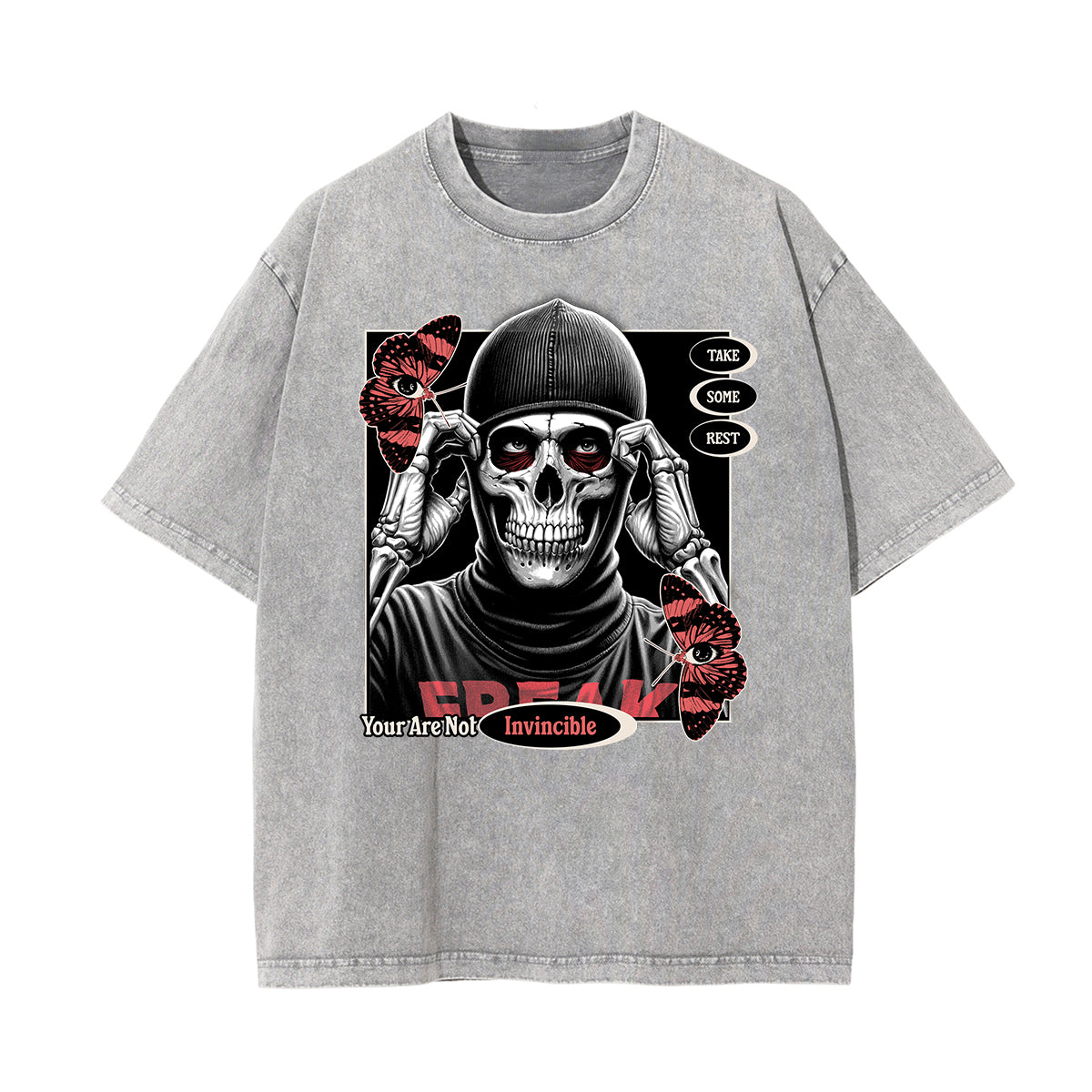 Washed Skull & Money Graphic Cotton Tee
