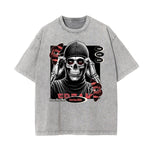 Washed Skull & Money Graphic Cotton Tee