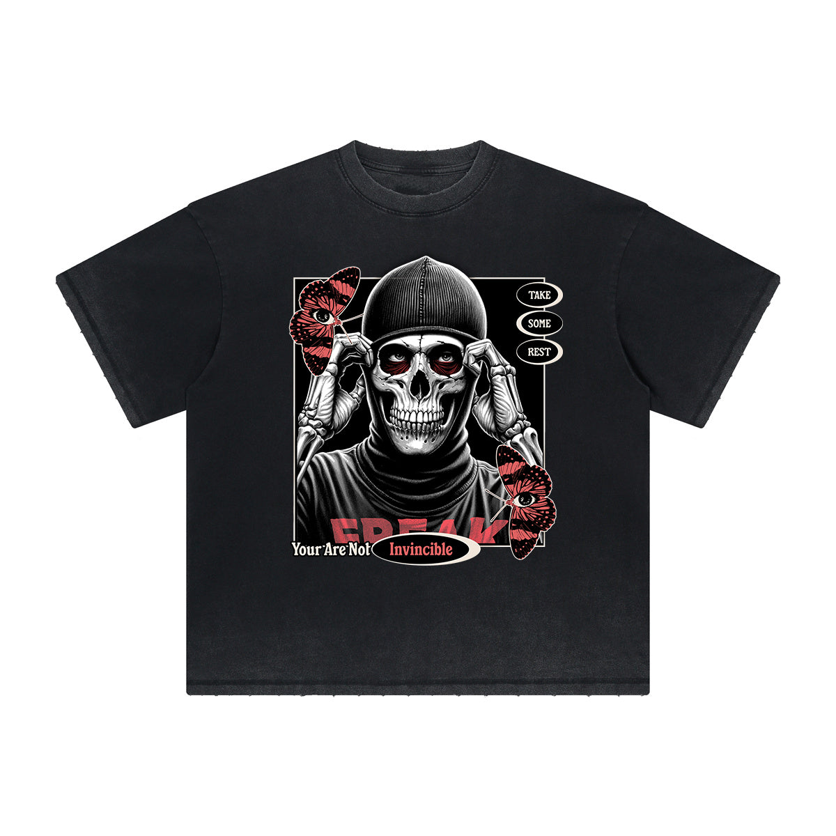 Vintage Frayed Skull & Money Pattern Tee