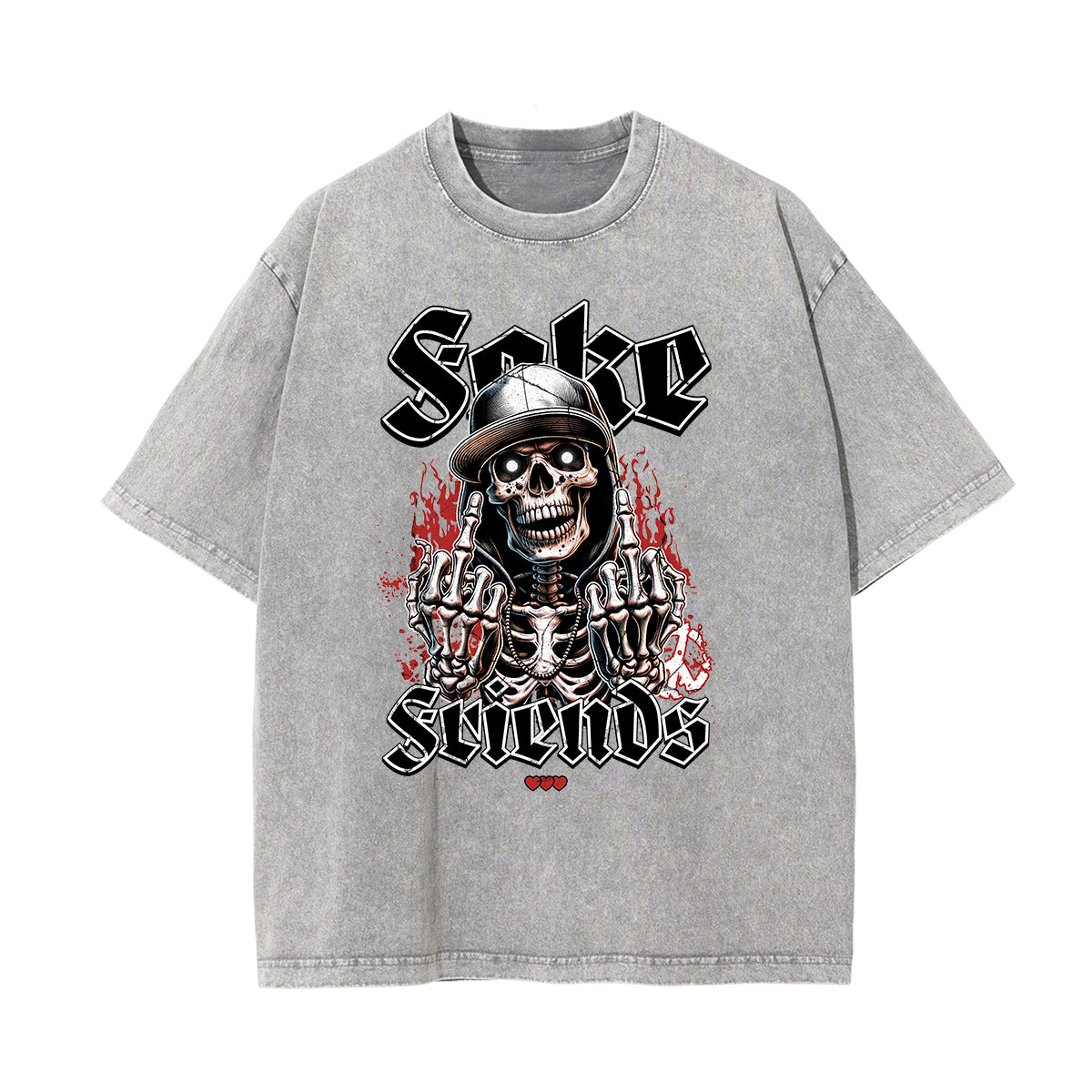 Washed Skull & Money Graphic Cotton Tee