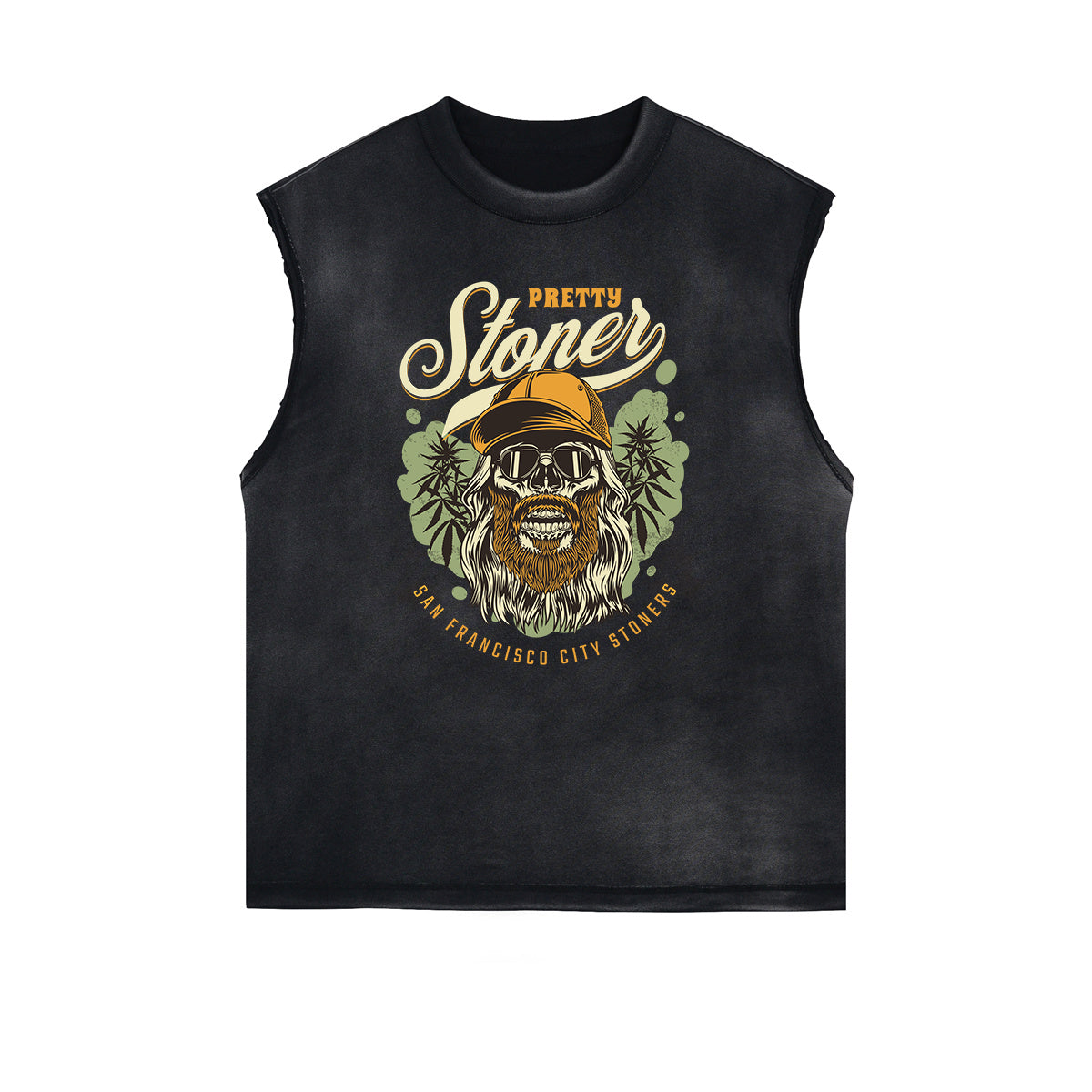 Distressed Sleeveless Holiday Pattern Tee