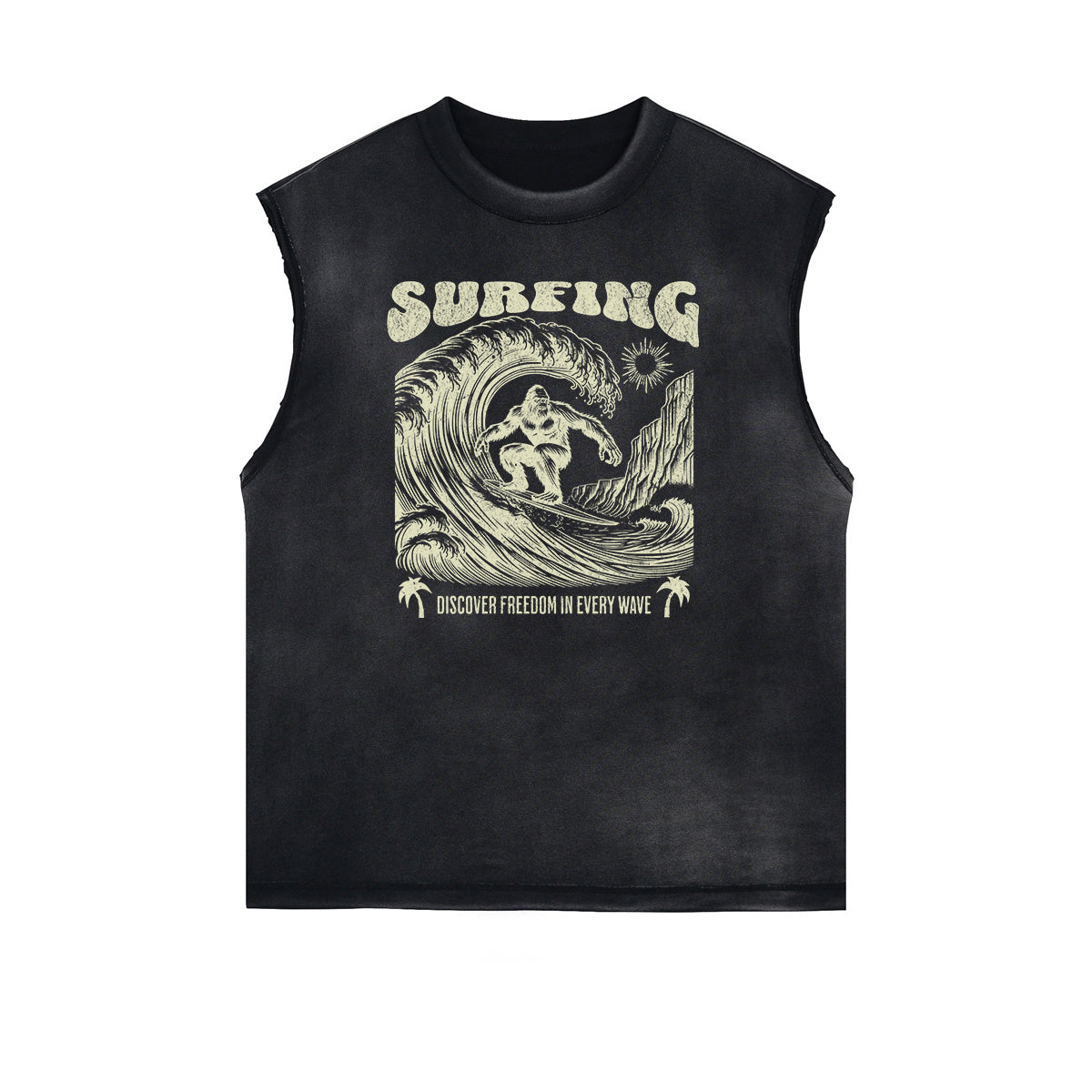 Distressed Sleeveless Holiday Pattern Tee