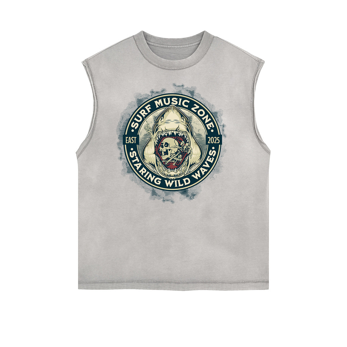 Camiseta sin mangas con gráfico navideño y bordes deshilachados