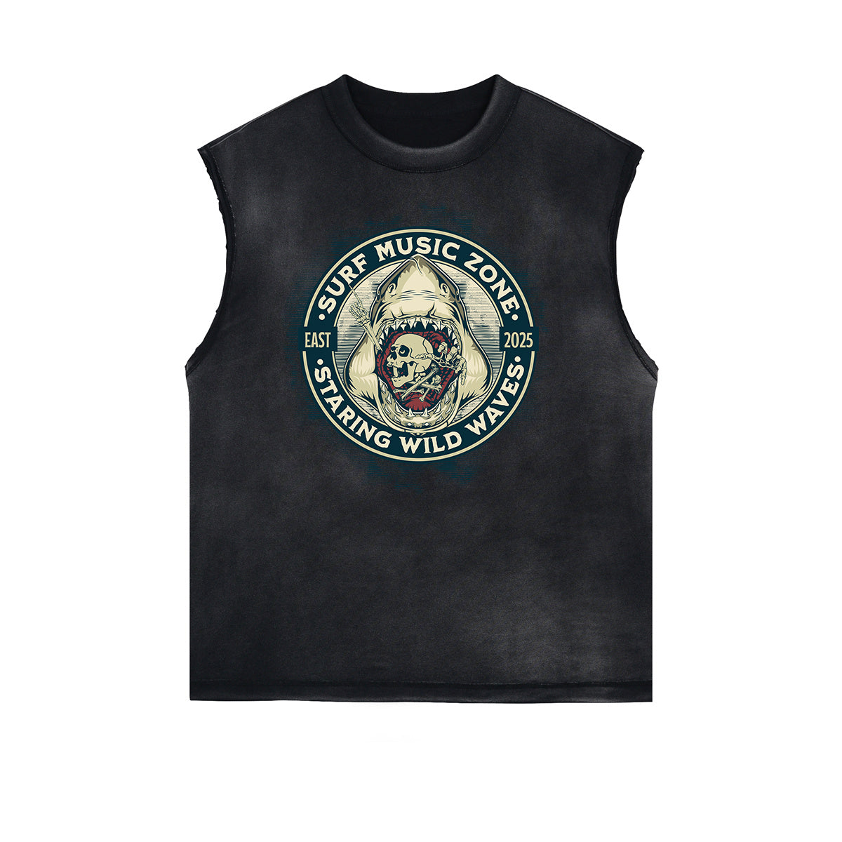 Distressed Sleeveless Holiday Pattern Tee
