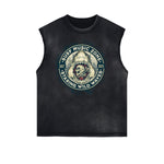 Distressed Sleeveless Holiday Pattern Tee
