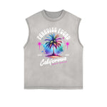 Camiseta sin mangas con gráfico navideño y bordes deshilachados